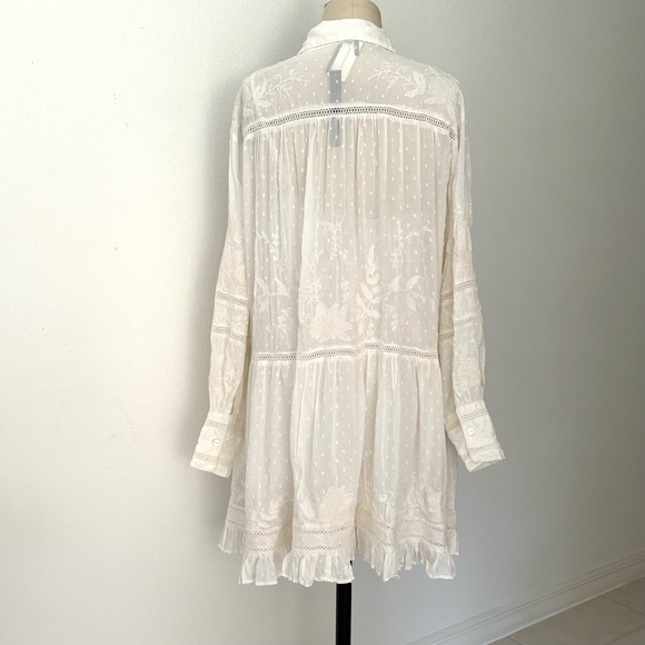 Anthropologie Embroidered Mini Shirt Dress NWT Antique White Boho Oversized S - Picture 8 of 10